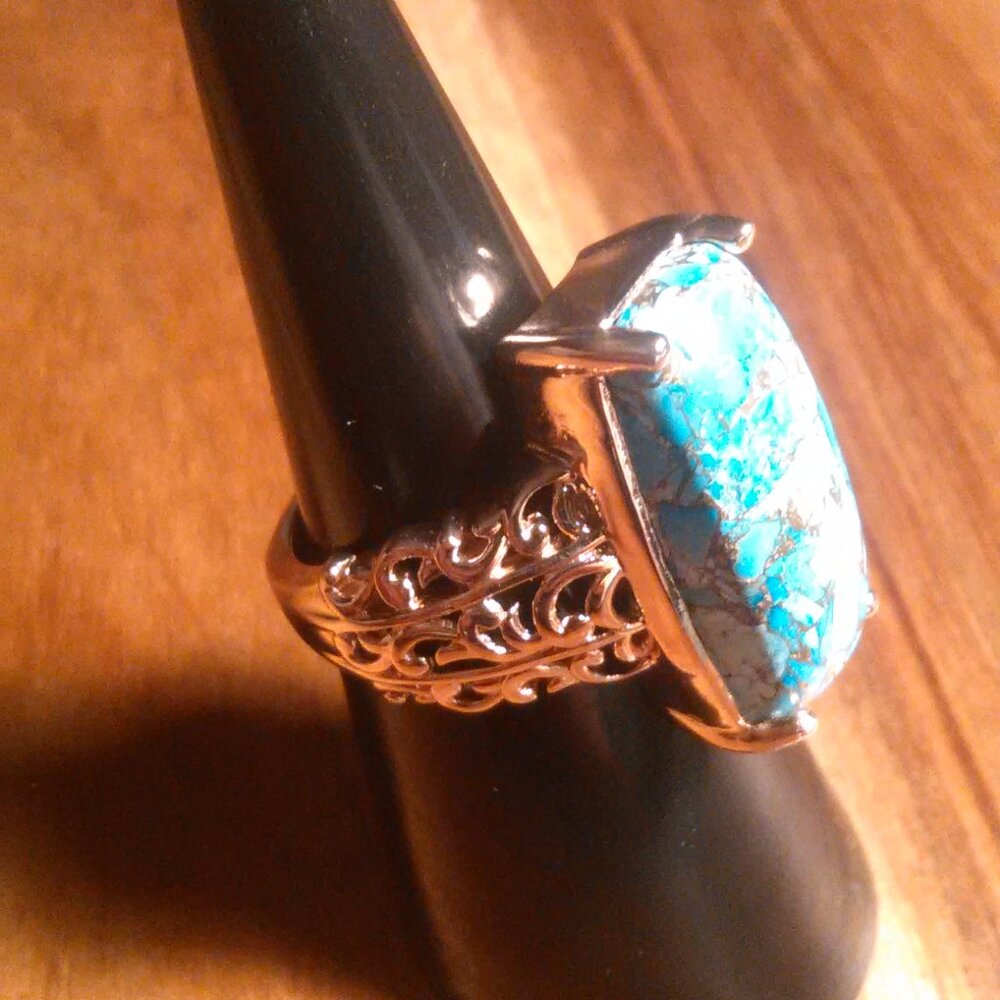 Matrix Chestnut Brine Turquoise Solitaire Copper Ring (Size 6) - Picture 15 of 16